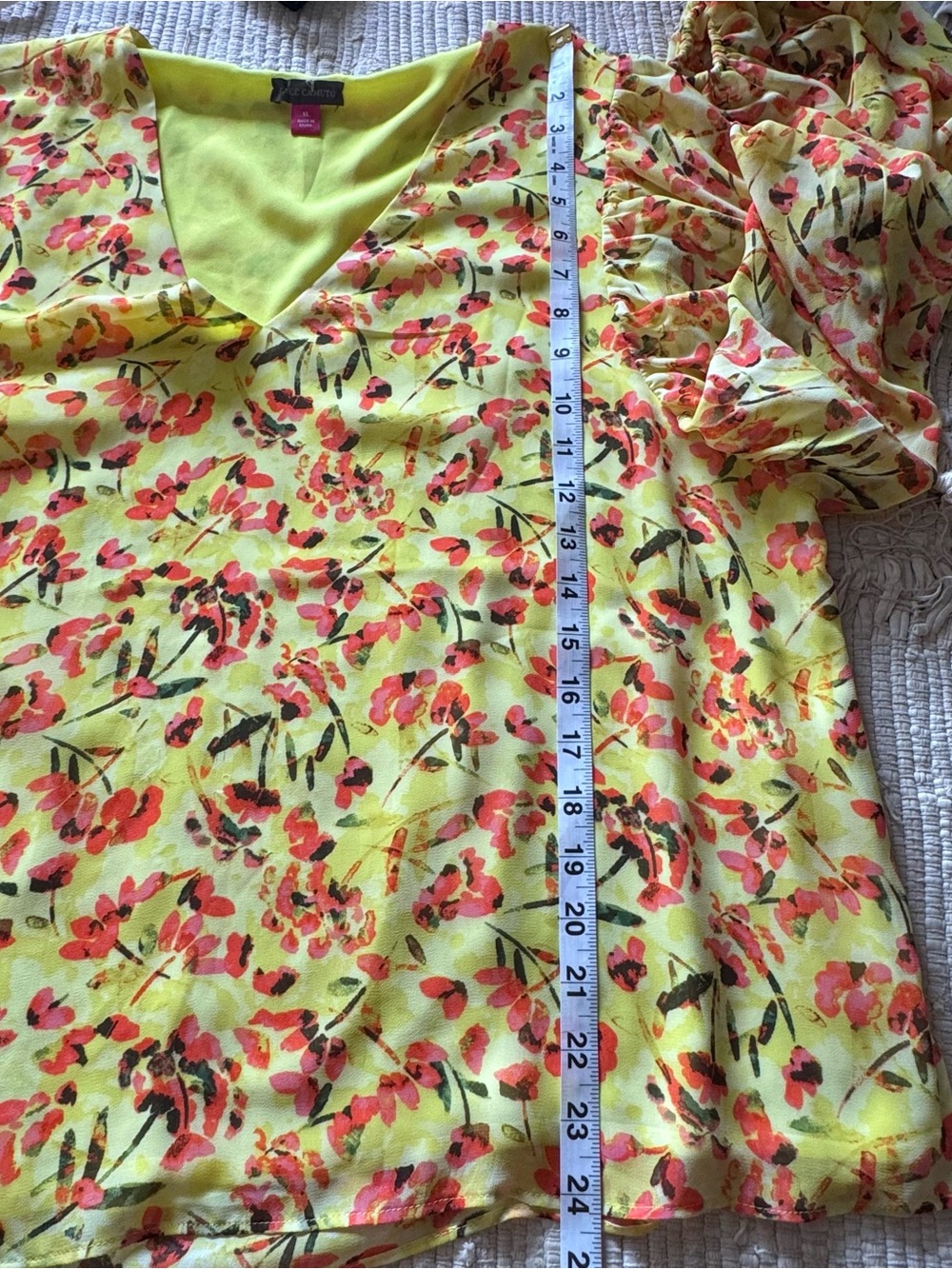 Vince Camuto Floral Sheer Sleeve Blouse XL Yellow Statement Sleeve Top - Picture 9 of 9